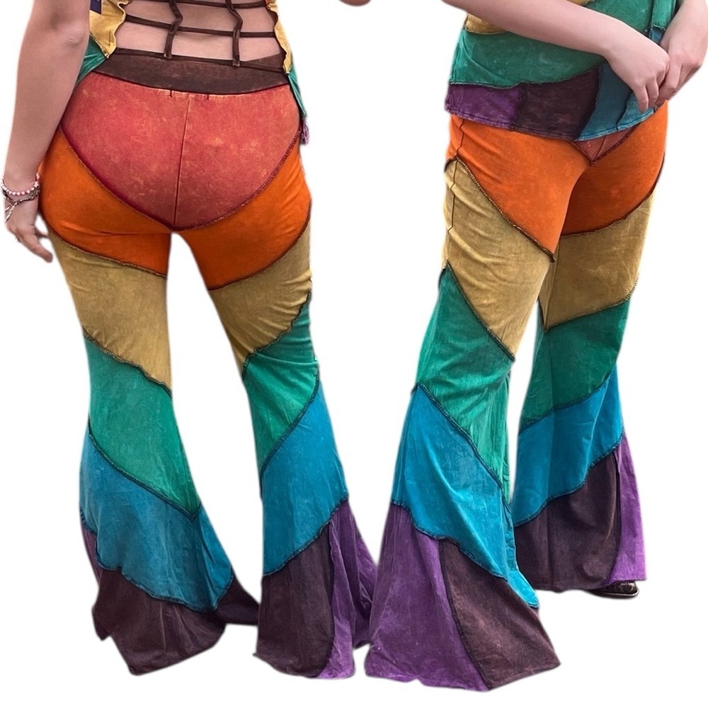 Jayli Rainbow Patchwork Flare Belbottom Pants NWT